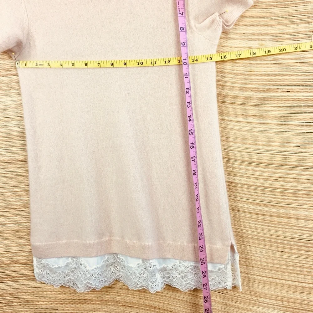 BLOOMINGDALE’S Nude Cashmere Short Sleeve Sweater With Lace Layer In Nude Size S